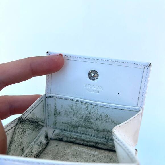 Vintage Prada Authentic Designer White Coin Pouch Leather Logo - Picture 6 of 8